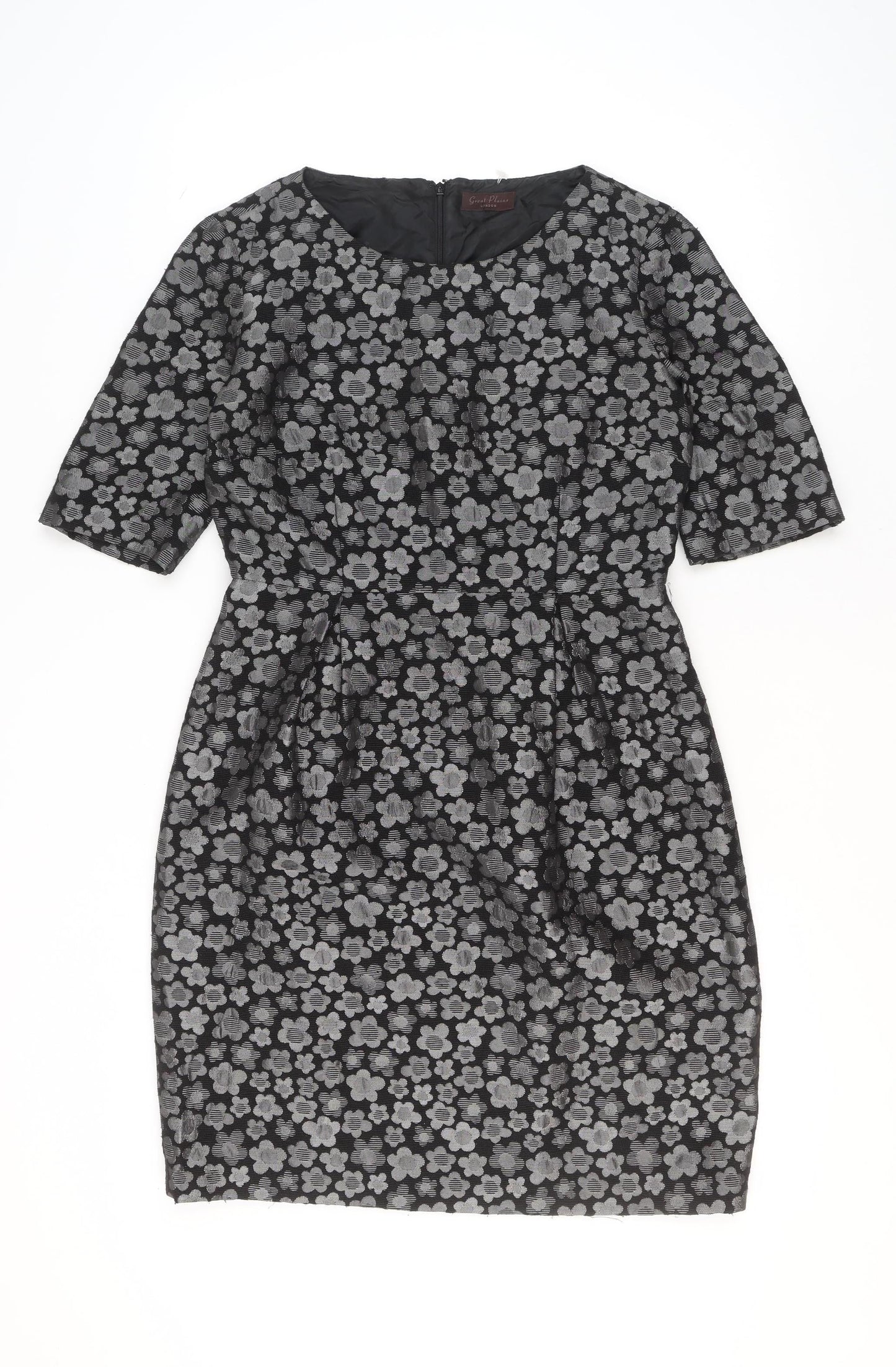 Great Plains Women’s Black Floral Sheath Dress Size 12 Knee Length