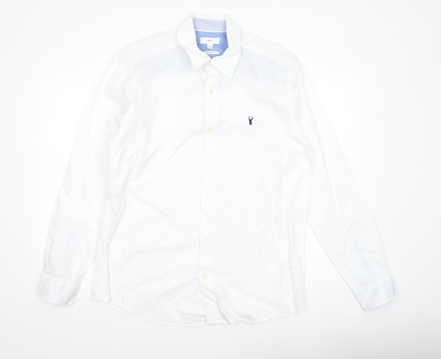 Next Men's White Cotton Button Down Formal Shirt L Regular Fit