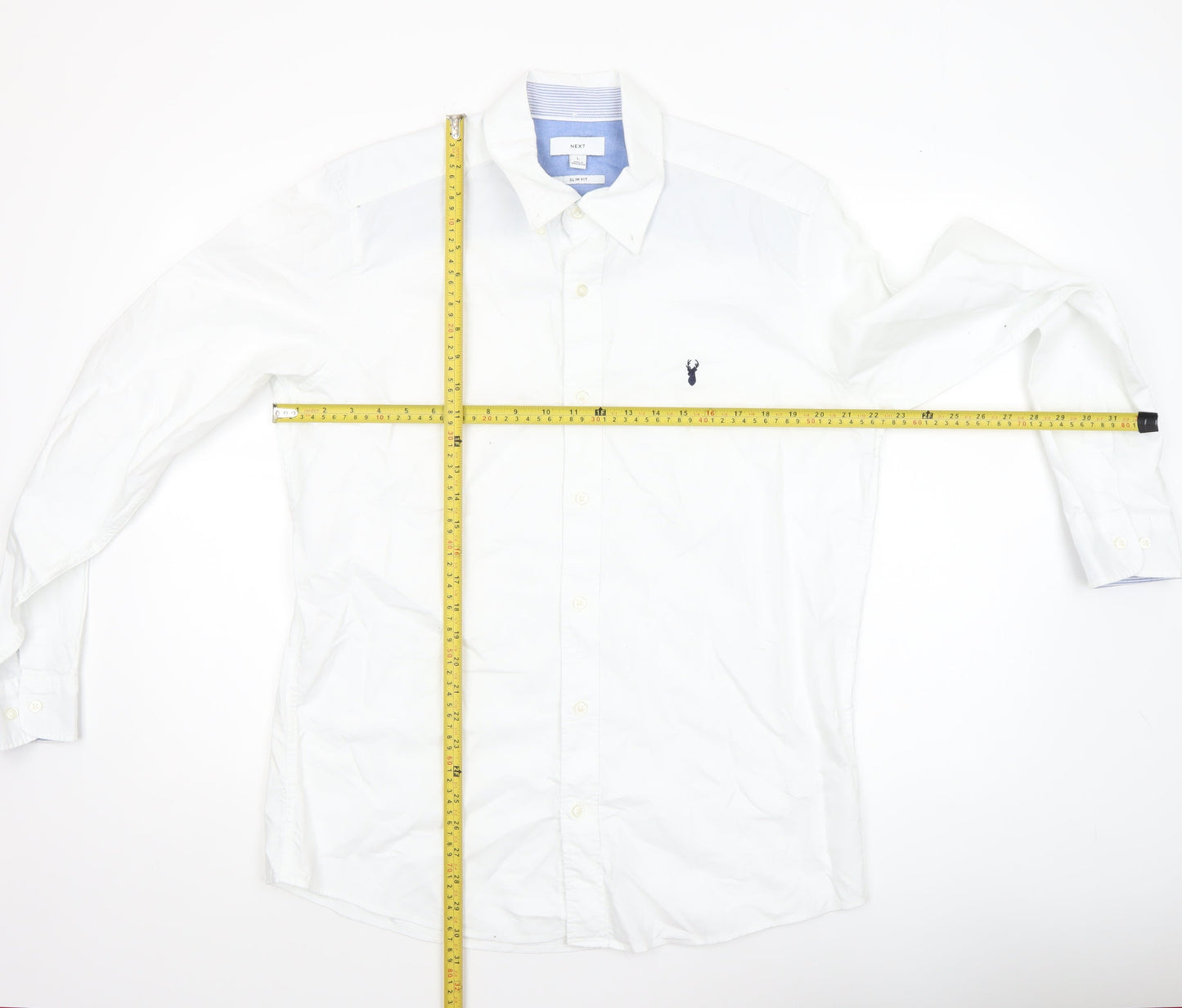 Next Men's White Cotton Button Down Formal Shirt L Regular Fit