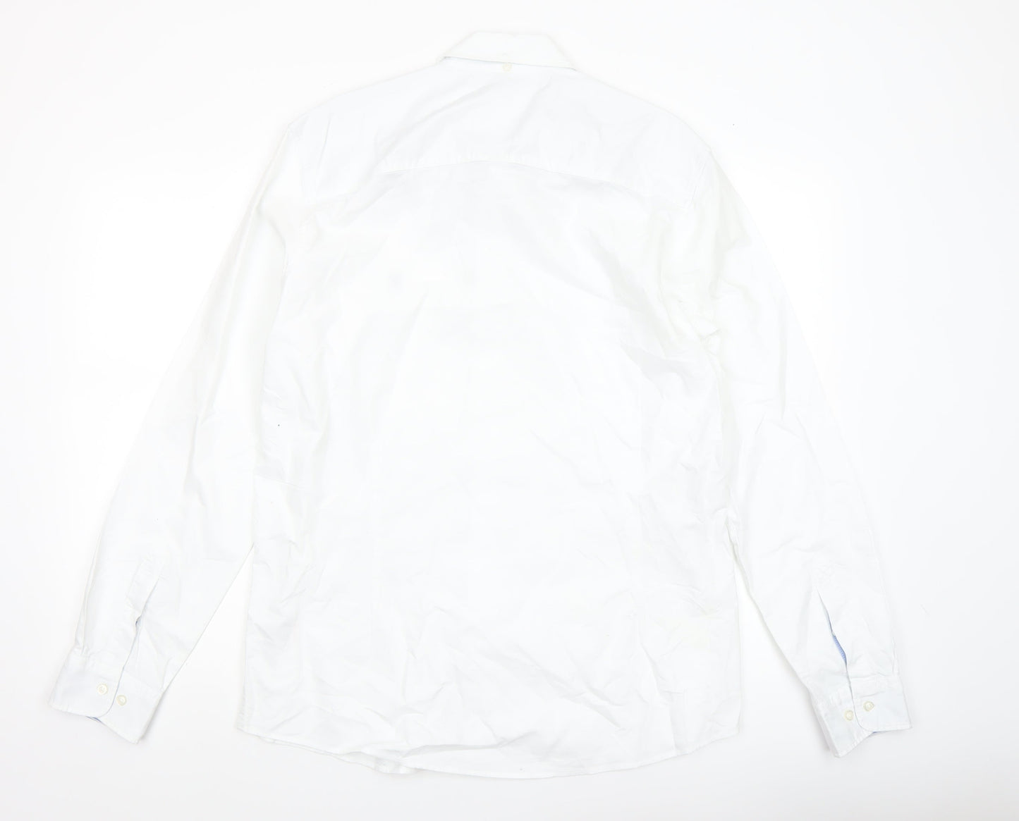 Next Men's White Cotton Button Down Formal Shirt L Regular Fit