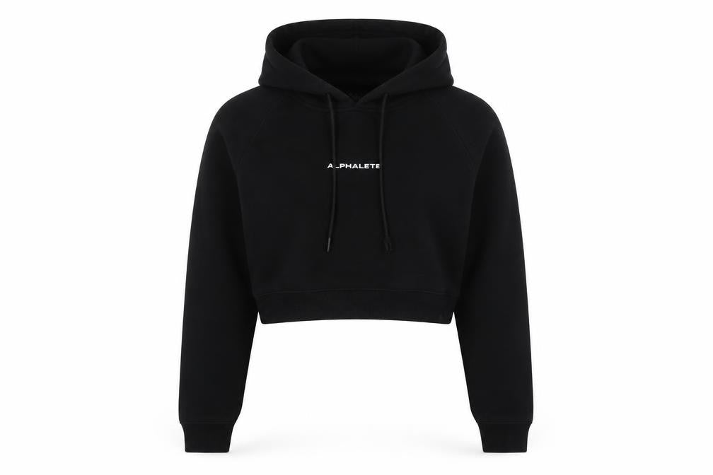 Alphalete Women's Black Crop Hoodie Small Cotton Blend Pullover