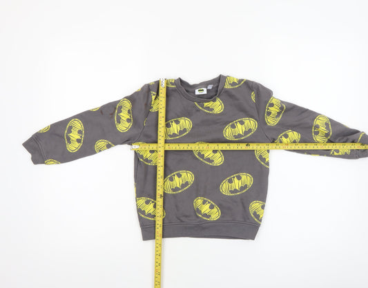 Batman Boys Grey Pullover Sweatshirt 6-7 Years Graphic Logo Crew Neck