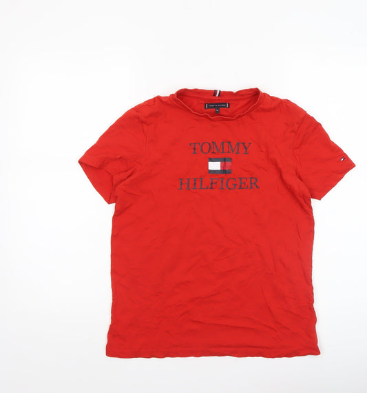 Tommy Hilfiger Boys Red Logo Cotton T-Shirt Size 164 Regular Fit