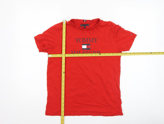 Tommy Hilfiger Boys Red Logo Cotton T-Shirt Size 164 Regular Fit
