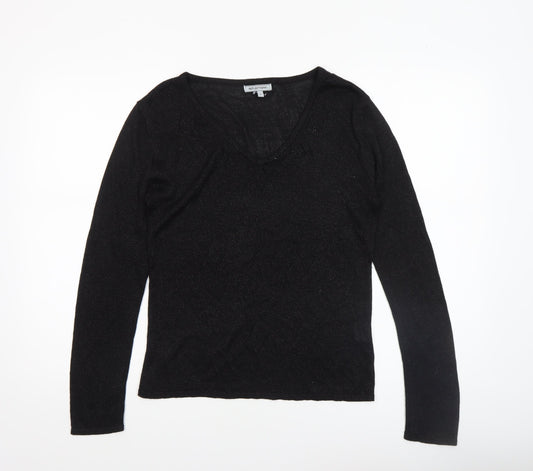 Reflections Womens Black V-Neck Long Sleeve Pullover Jumper Size S