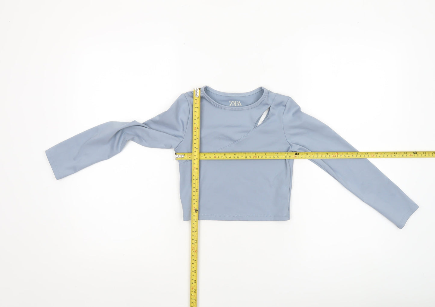 Zara Girls Blue Long Sleeve Cut Out Cropped Top Size 8-9 Years