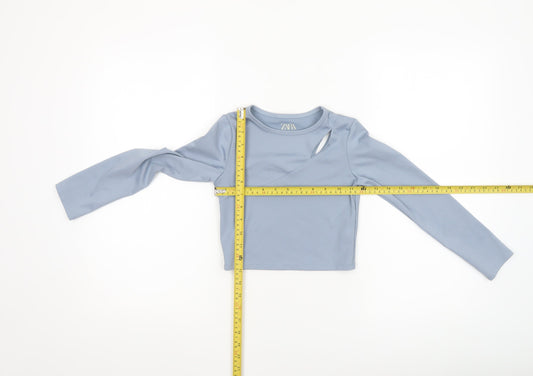Zara Girls Blue Long Sleeve Cut Out Cropped Top Size 8-9 Years