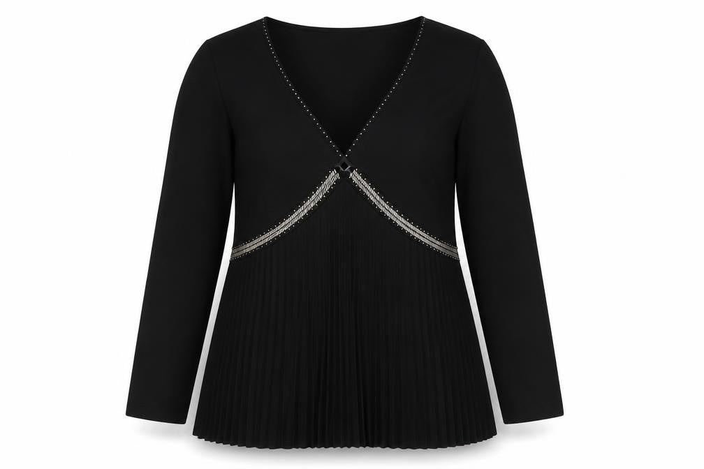 Gerry Weber Women Black Beaded Pleated Tunic Blouse Size 16