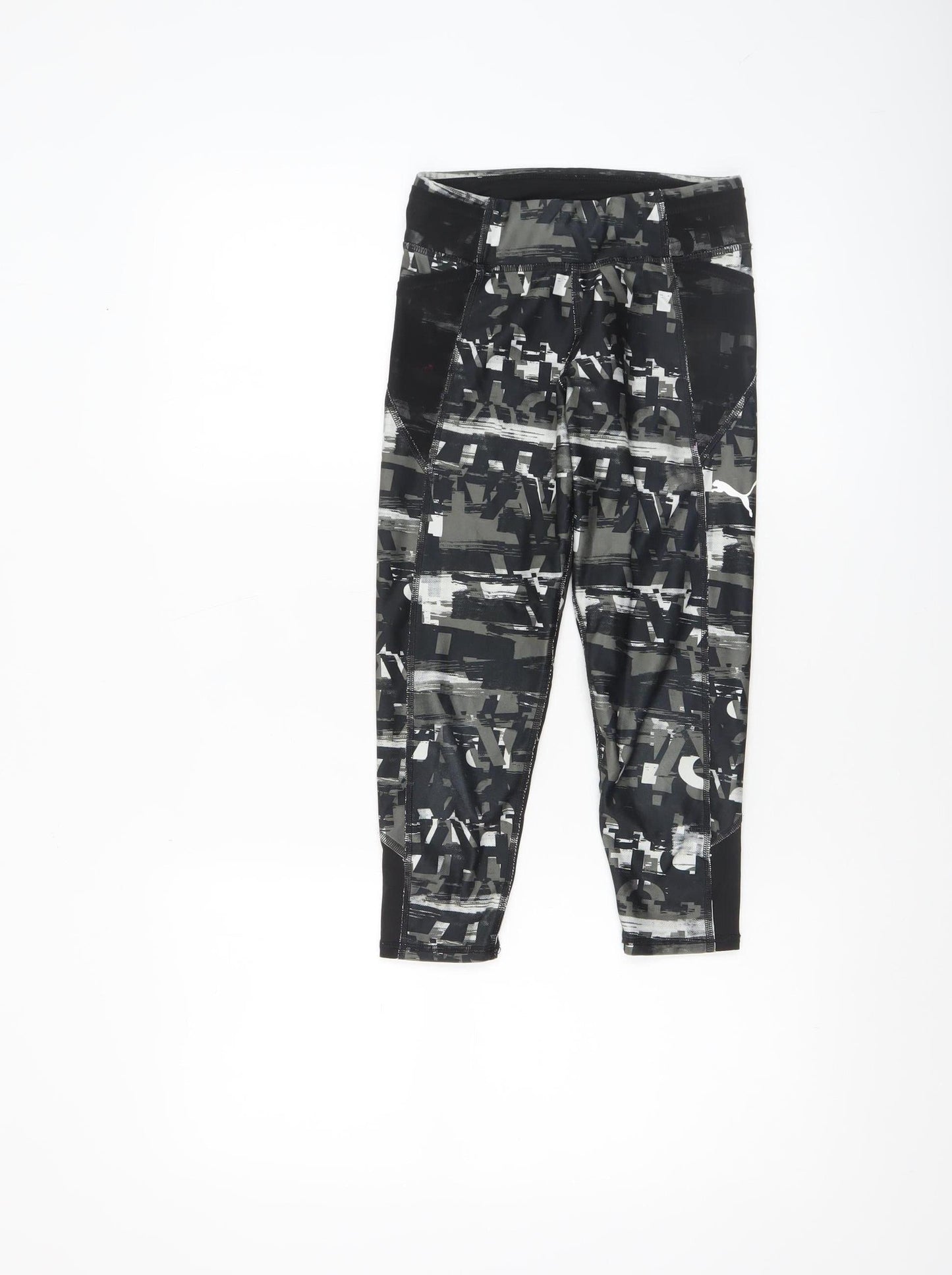 Puma Girls Black Geometric Print Activewear Leggings 9-10 Years