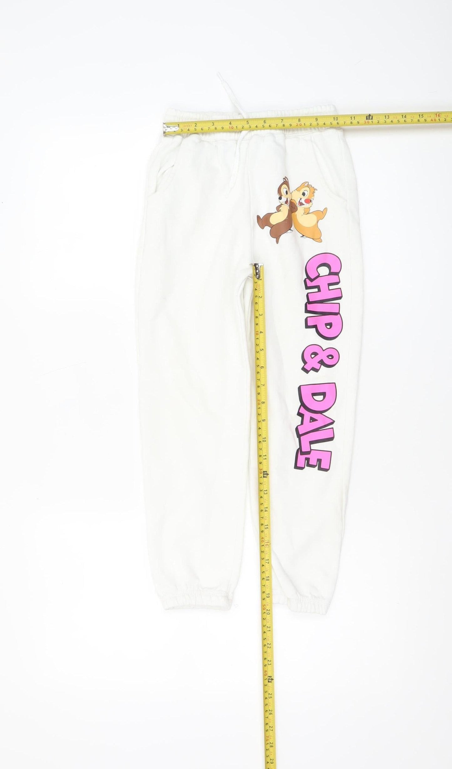 Disney Mickey & Friends Girls White Jogger Trousers 7-8 Years Chip & Dale Print