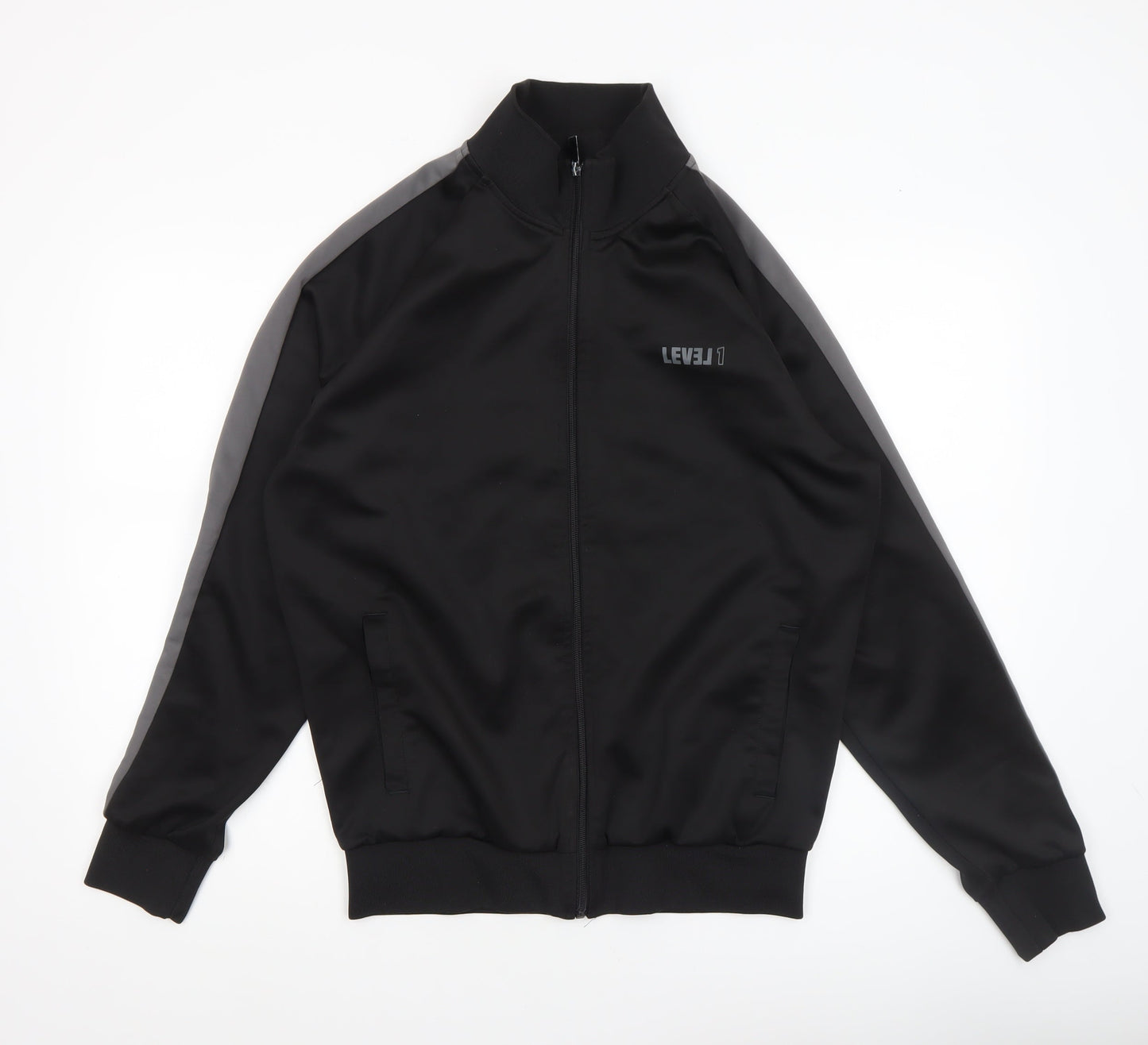 LEVEL 1 Men's Black Bomber Jacket Size L Regular Fit Full Zip Sports Style