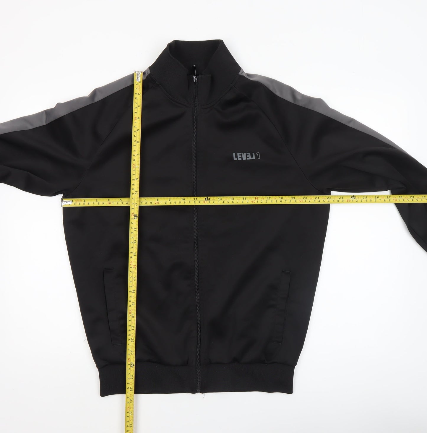 LEVEL 1 Men's Black Bomber Jacket Size L Regular Fit Full Zip Sports Style