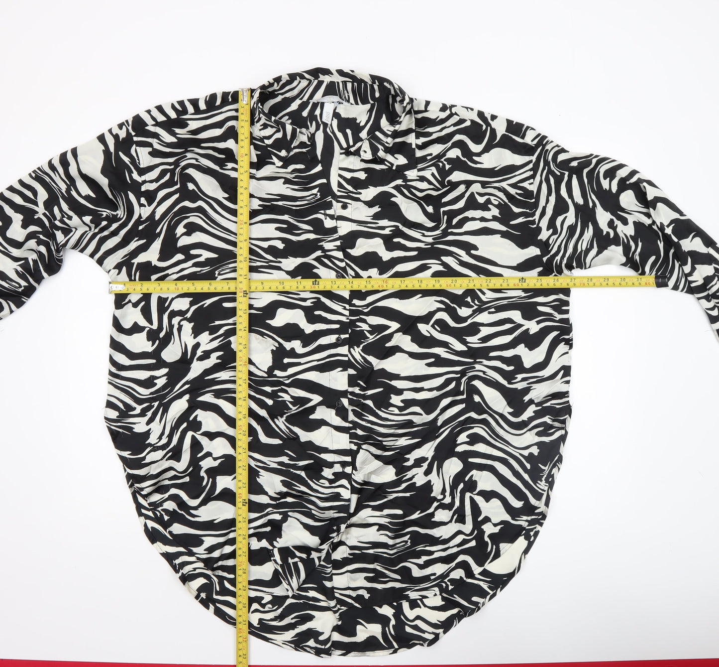H&M Women’s Black White Animal Print Button-Up Shirt Size 12