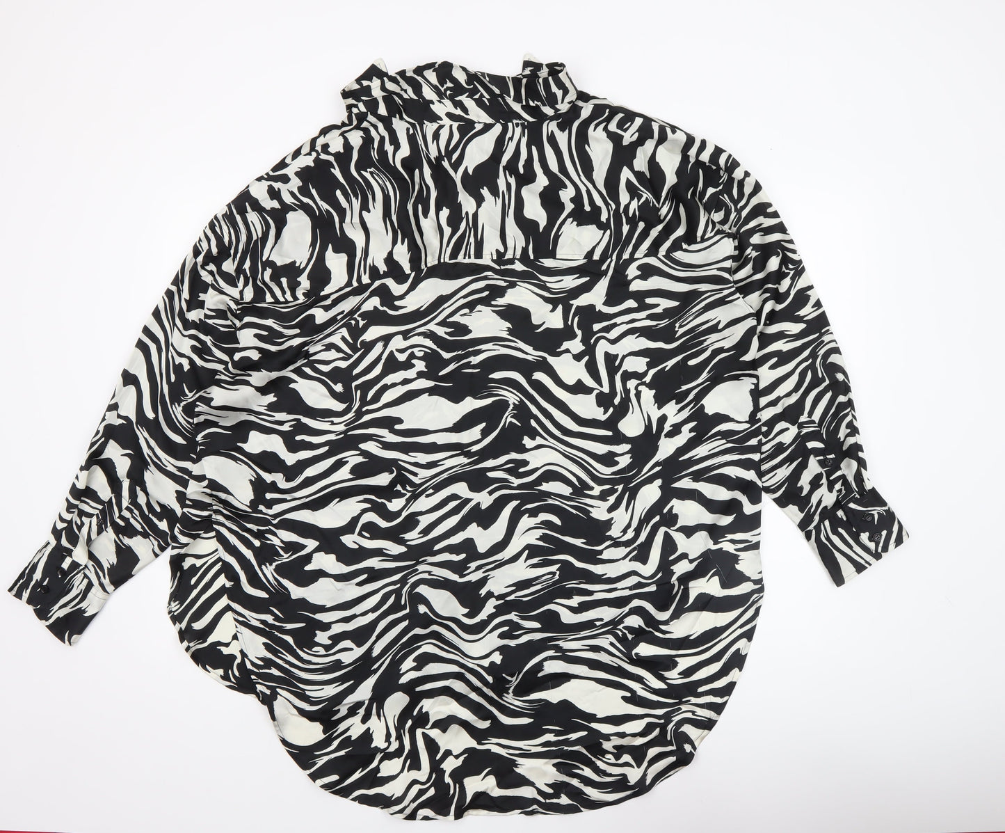 H&M Women’s Black White Animal Print Button-Up Shirt Size 12
