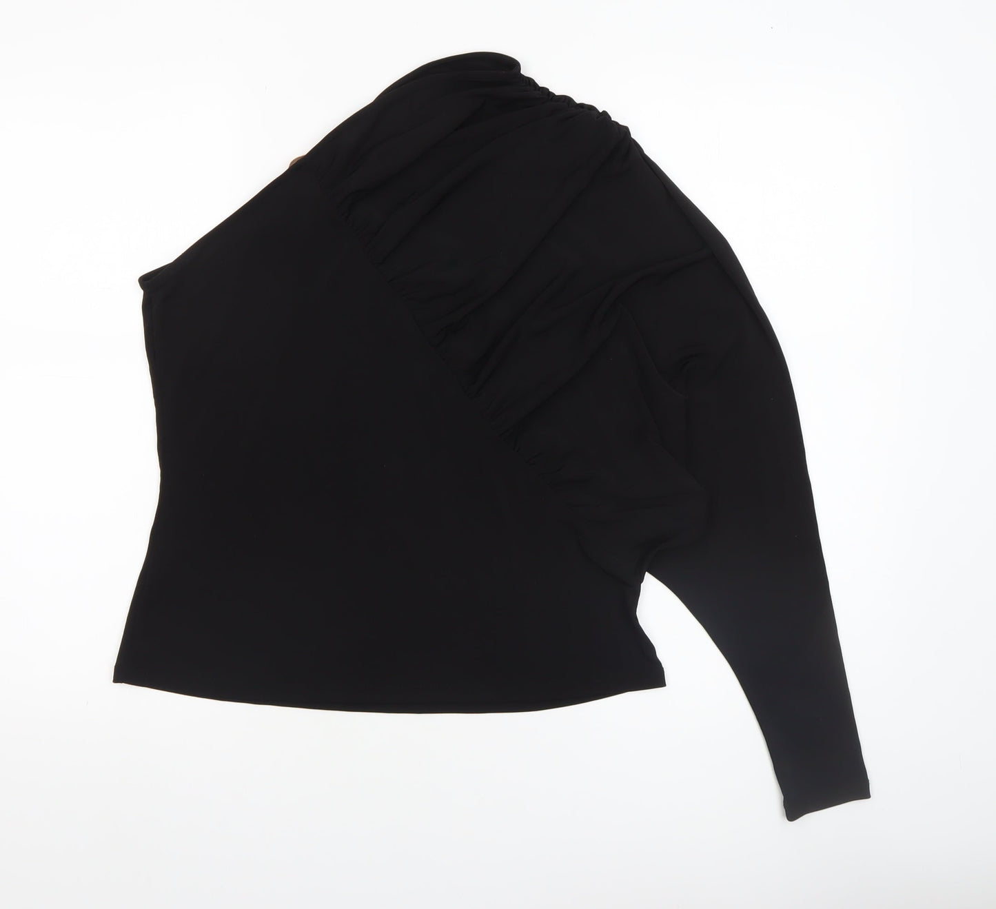 H&M Women's Black One Shoulder Ruffle Stretch Blouse Size 14