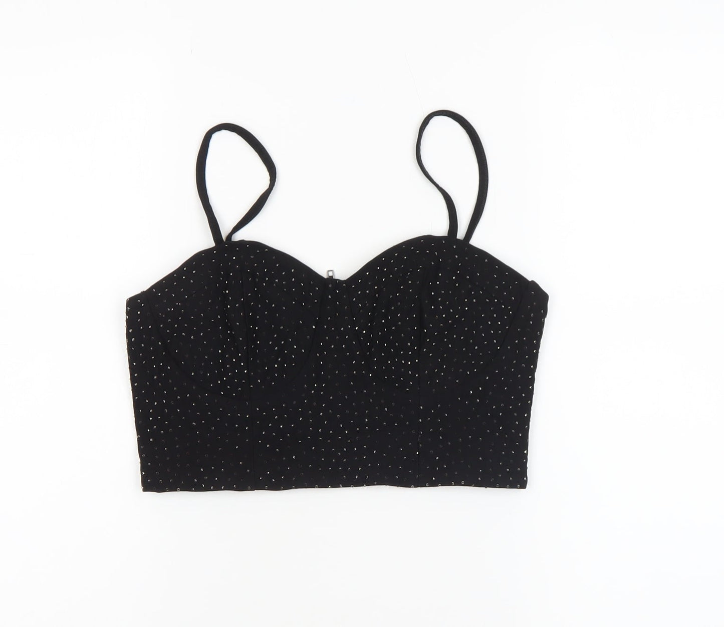 Pink Vanilla Women’s Black Rhinestone Cropped Spaghetti Strap Top UK 12
