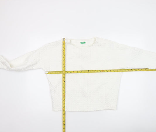 United Colors of Benetton Women White Textured Pullover Sweatshirt XS
