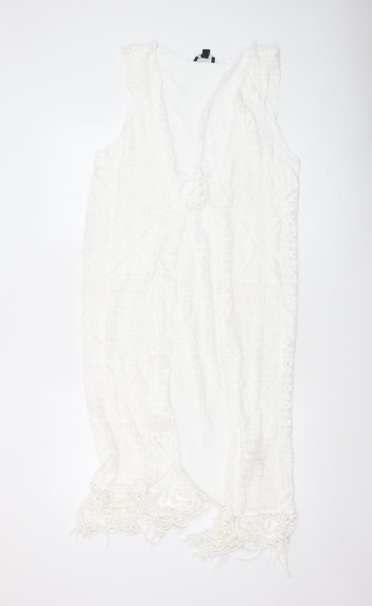 New Look Women White Lace Fringe Sleeveless Beach Cover Up S
