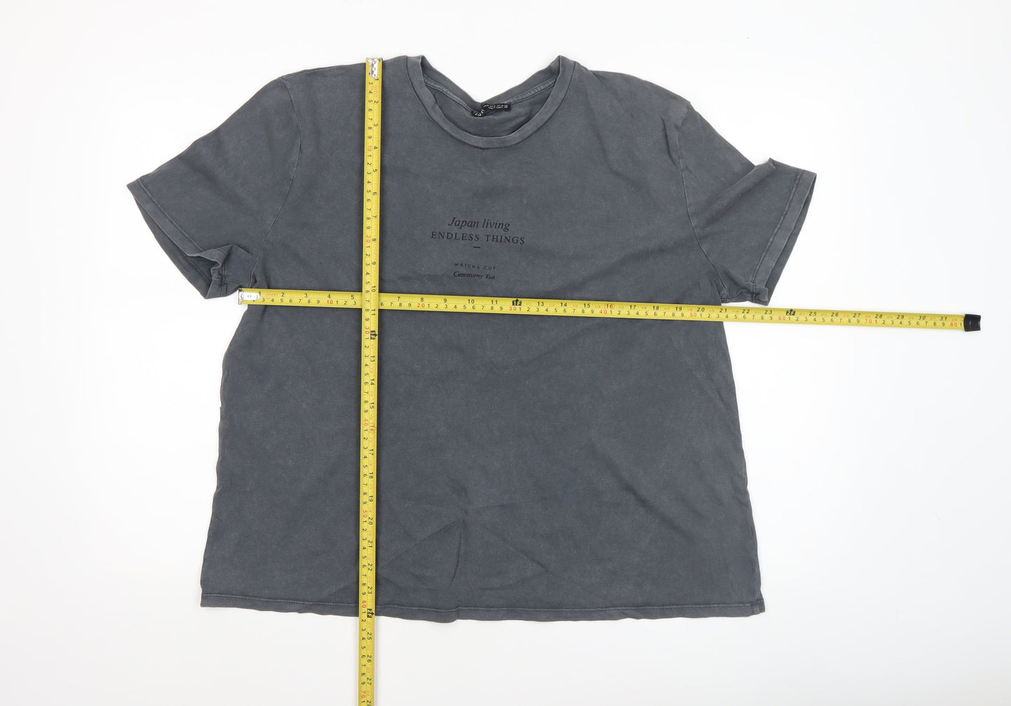 Zara Women Grey Cotton Relaxed Fit Short Sleeve T-Shirt Size 12