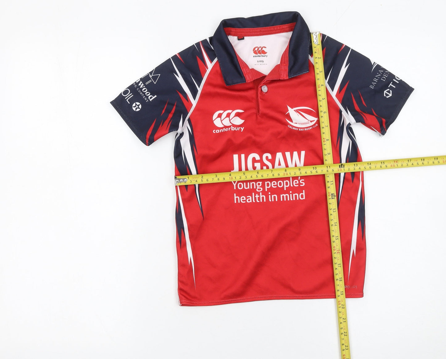 Canterbury Boys Red Rugby Polo Shirt 8 Years Jigsaw Design