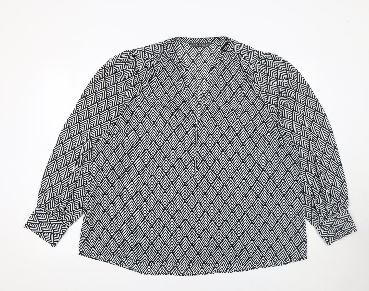 Dunnes Women’s Black Ivory Geometric Long Sleeve Blouse XL