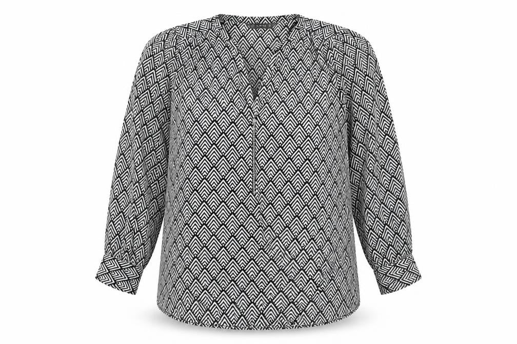 Front view of Dunnes Women’s Black Ivory Geometric Long Sleeve Blouse XL