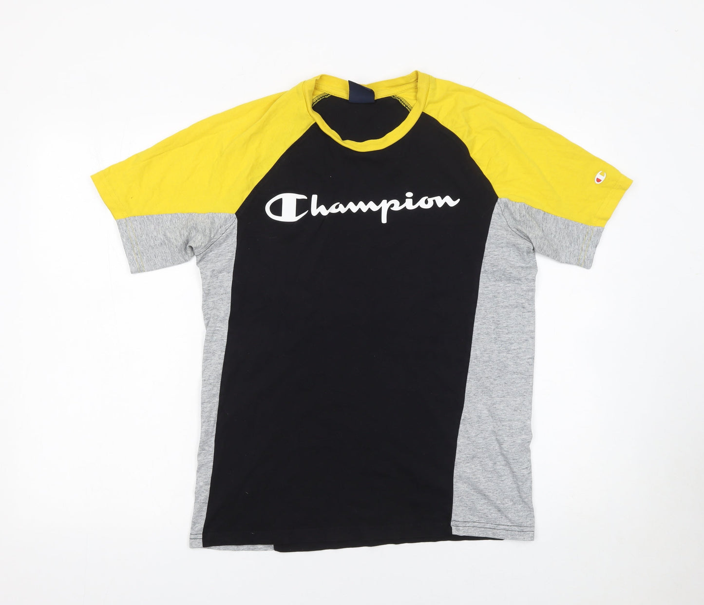 Champion Men’s Black Yellow Grey Colourblock Sports T-Shirt Size S