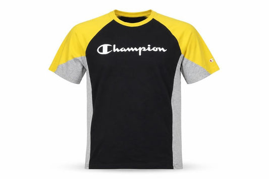 Champion Men’s Black Yellow Grey Colourblock Sports T-Shirt Size S