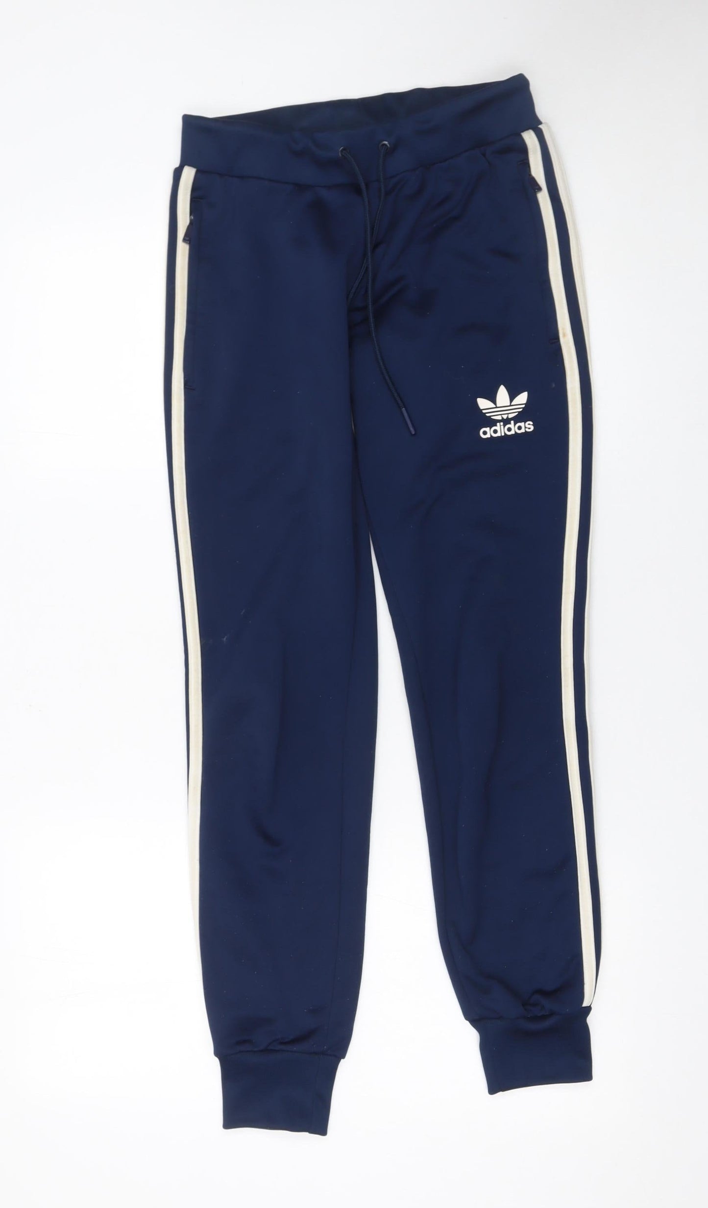 Adidas Womens Blue Jogger Trousers Size 8 Logo Stripe Sportswear