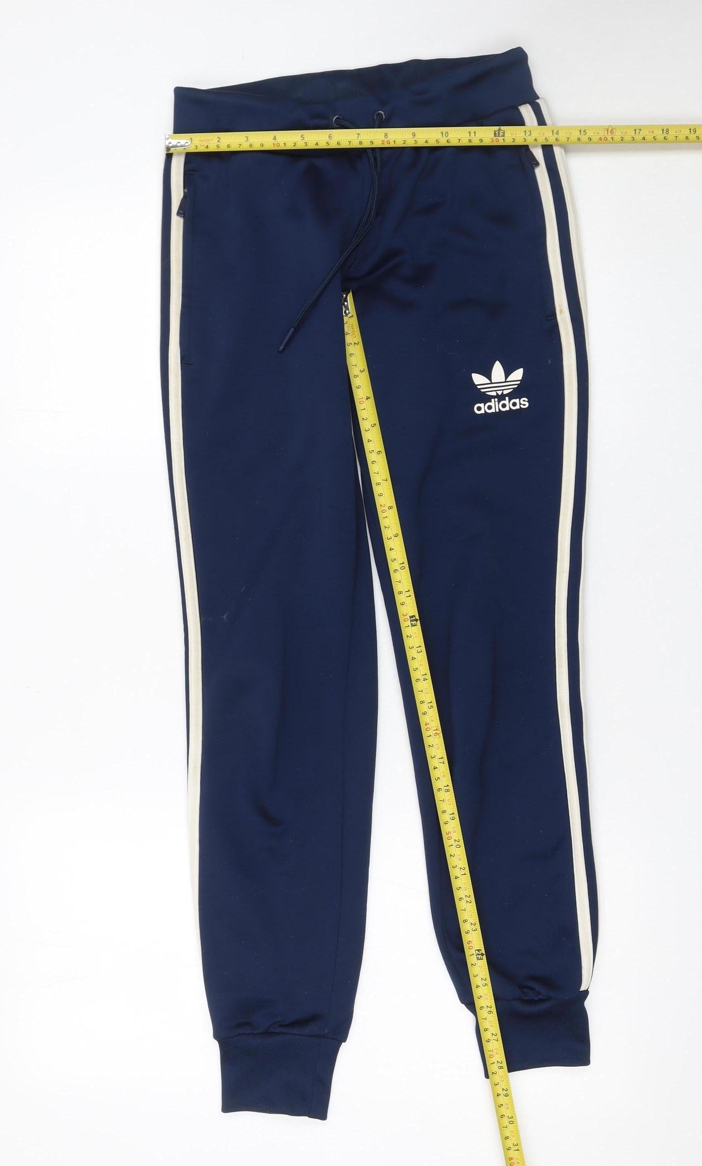 Adidas Womens Blue Jogger Trousers Size 8 Logo Stripe Sportswear
