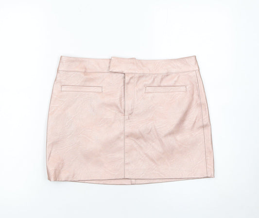 Mango Womens Pink Faux Leather Short Pencil Skirt Size 10