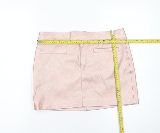 Mango Womens Pink Faux Leather Short Pencil Skirt Size 10