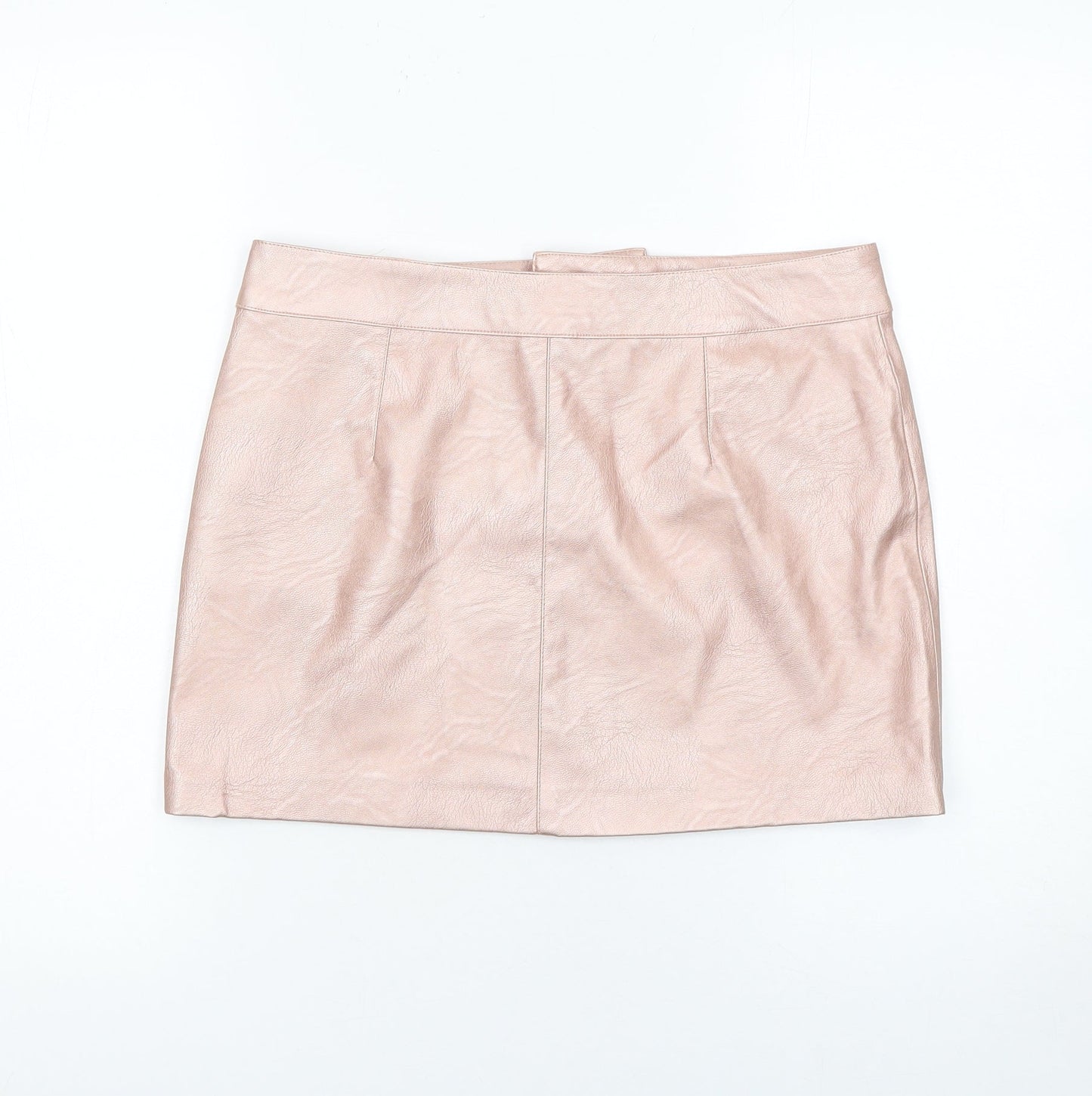 Mango Womens Pink Faux Leather Short Pencil Skirt Size 10