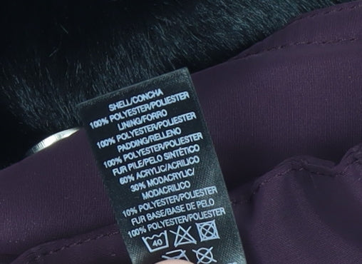 Dunnes Stores Womens Purple Faux Fur Collar Puffer Jacket Size 14