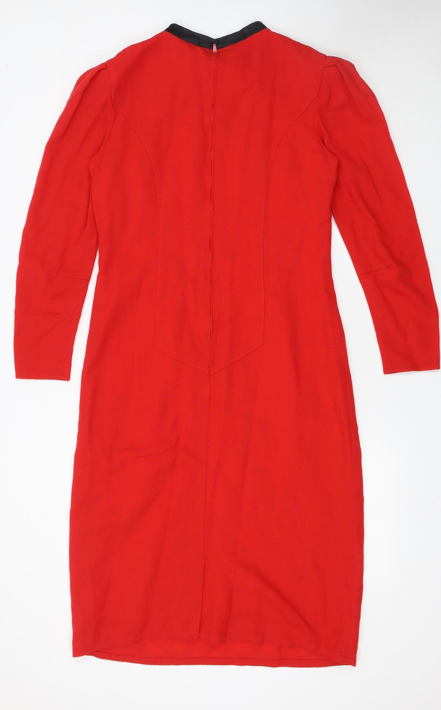 Frank Usher Women Red Wool Sheath Dress Size 16 Vintage Bow Detail