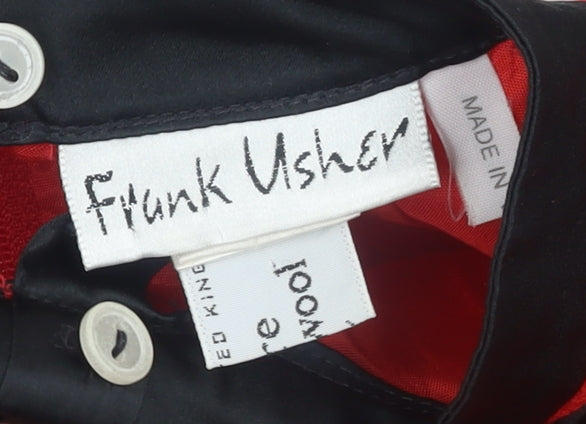 Frank Usher Women Red Wool Sheath Dress Size 16 Vintage Bow Detail