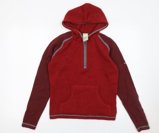 The North Face Women's Red Wool 1/2 Zip Hooded Pullover Sweatshirt M