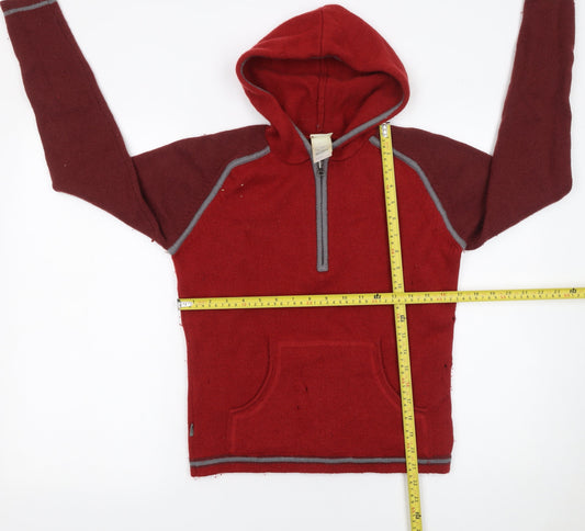 The North Face Women's Red Wool 1/2 Zip Hooded Pullover Sweatshirt M