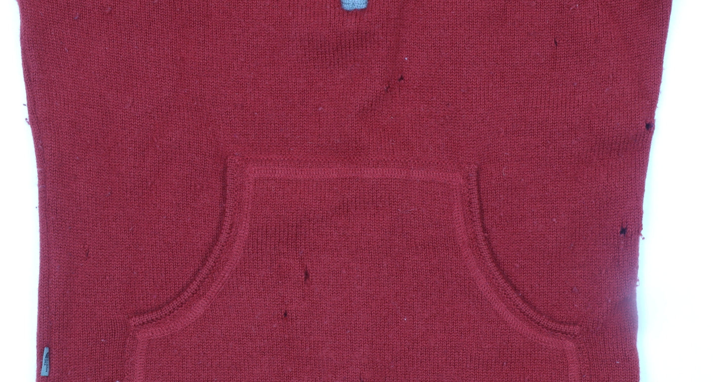 The North Face Women's Red Wool 1/2 Zip Hooded Pullover Sweatshirt M