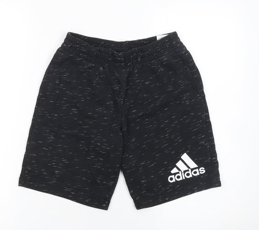 Adidas Boys Black Jersey Athletic Shorts 12 Years Elastic Waist Sportswear