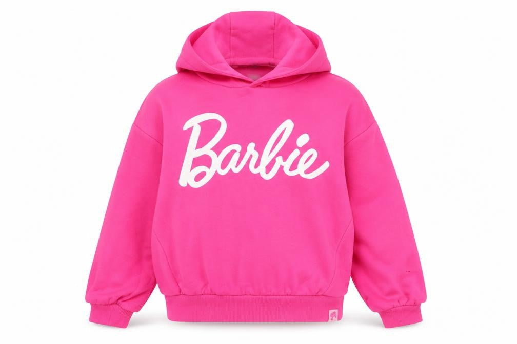 Front view of Barbie girls’ pink hoodie 10-11 years 146cm cotton blend pullover