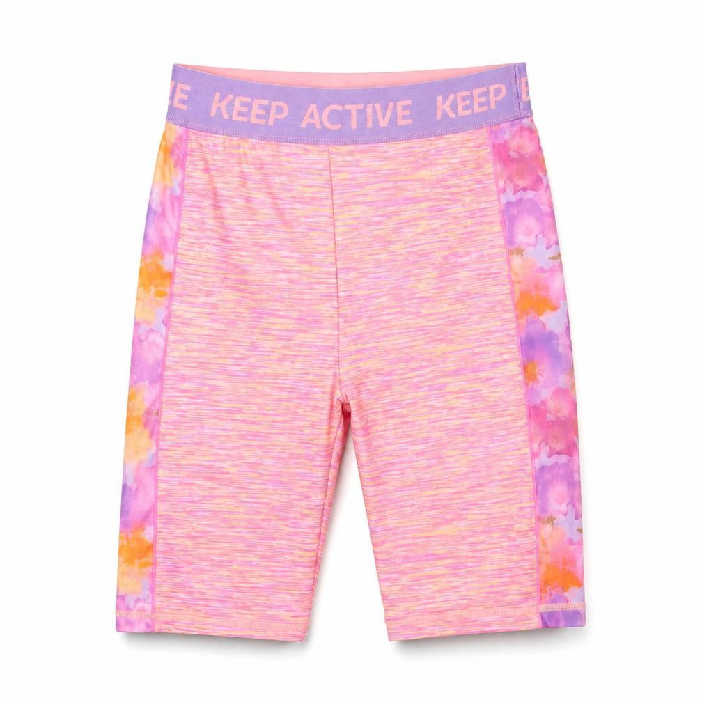 Front view of Dunnes girls’ pink biker activewear shorts 26in waist