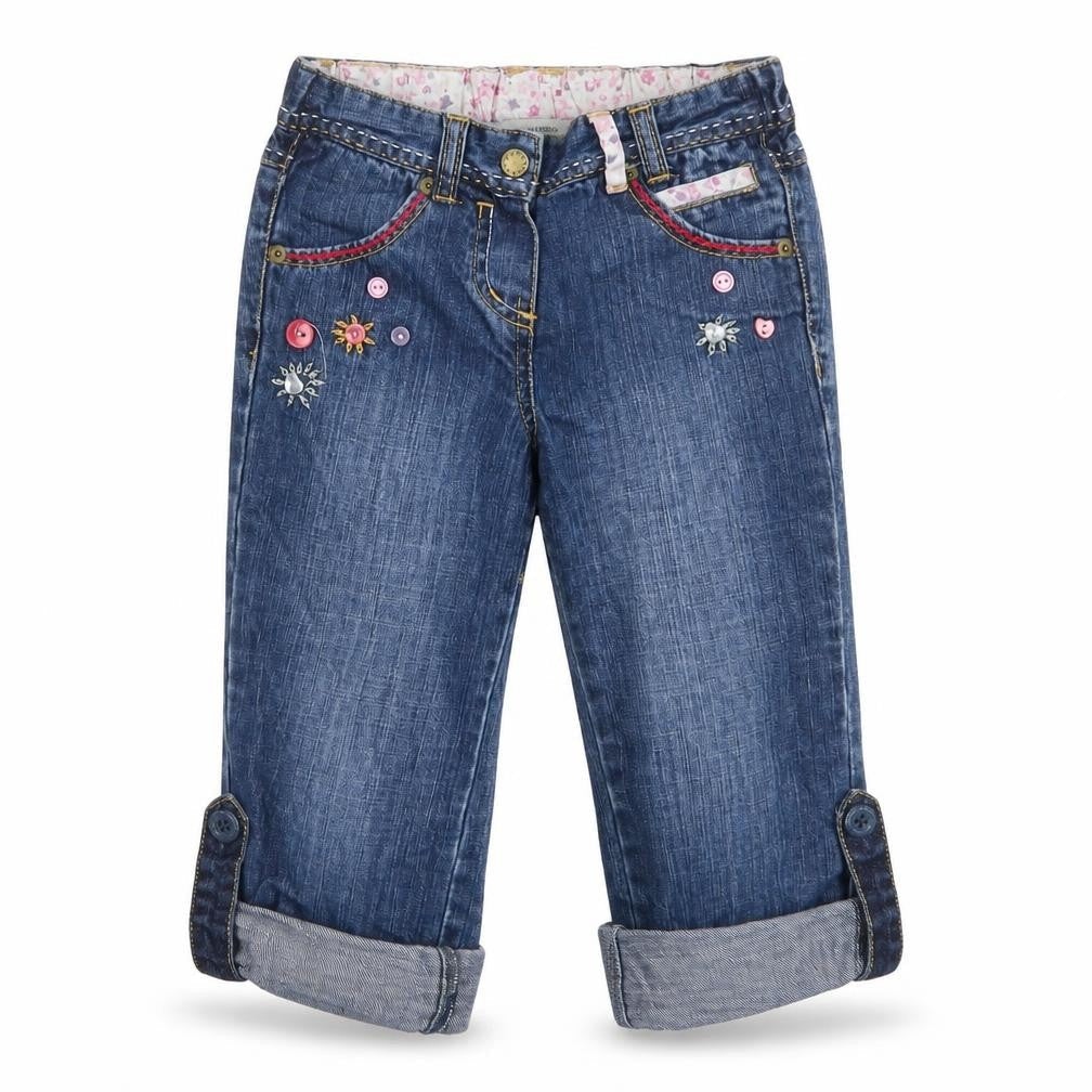 Rocha John Rocha Girls Blue Embroidered Cropped Denim Jeans 5 Years