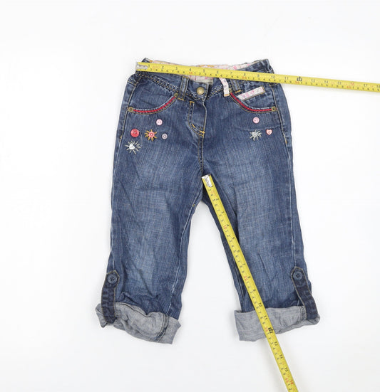 Rocha John Rocha Girls Blue Embroidered Cropped Denim Jeans 5 Years