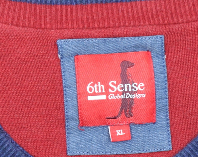 6th Sense Men's Blue Cotton V-Neck Pullover Jumper XL