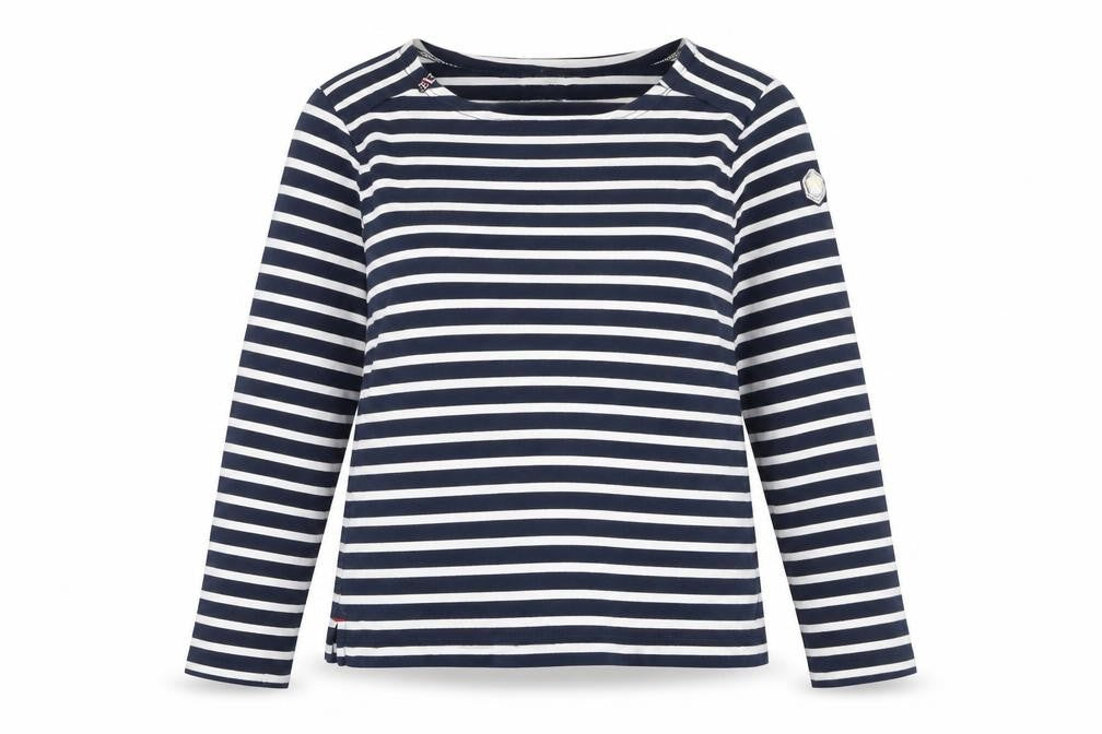 Voile Bleue Women's Blue White Striped Long Sleeve Nautical Cotton Top Size L