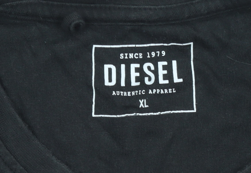 Diesel Men's Black Cotton Crew Neck Short Sleeve T-Shirt XL