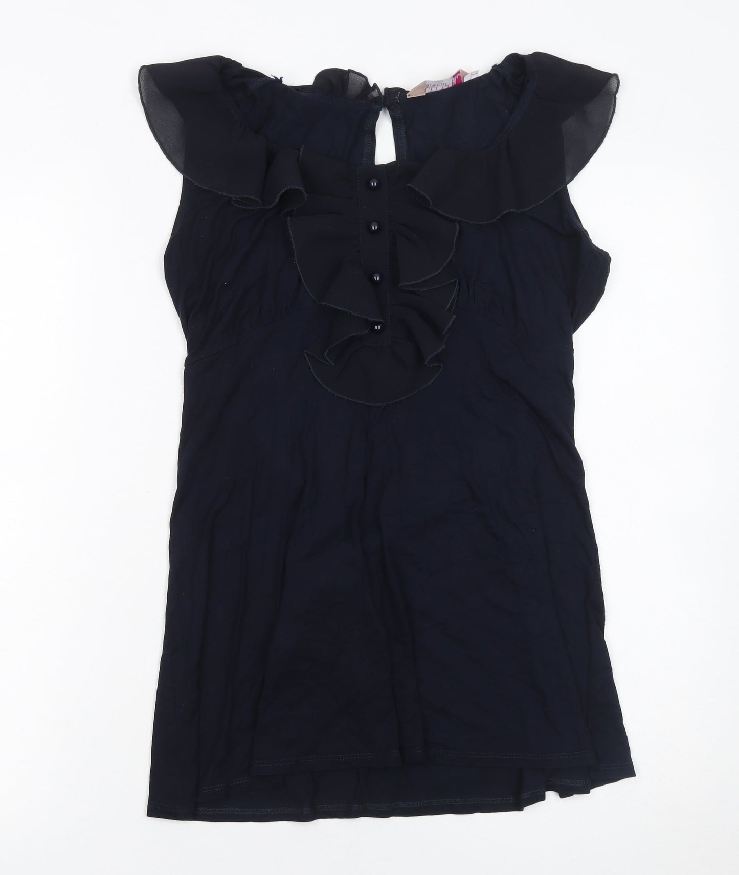 A|wear Womens Black Ruffle Sleeveless Tunic Blouse Size 12