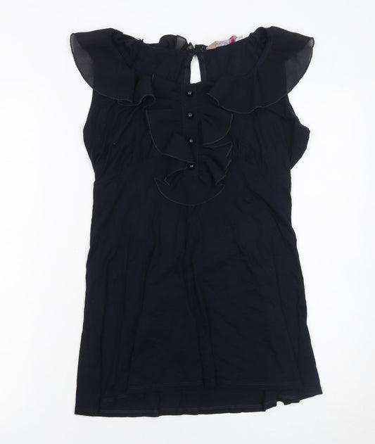 A|wear Womens Black Ruffle Sleeveless Tunic Blouse Size 12