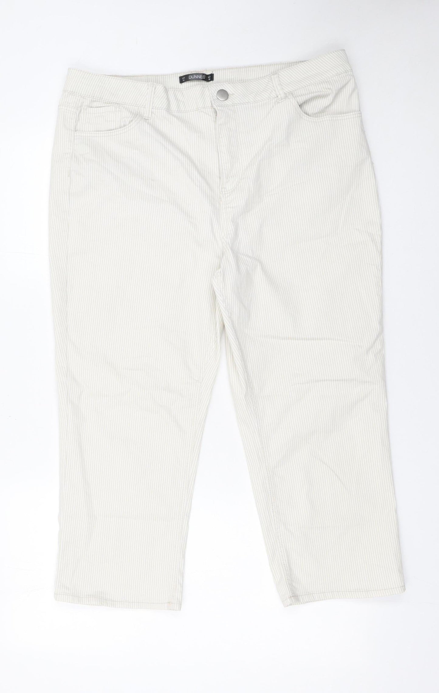 Dunnes Women's Beige Striped Straight Jeans Size 16 Regular Fit